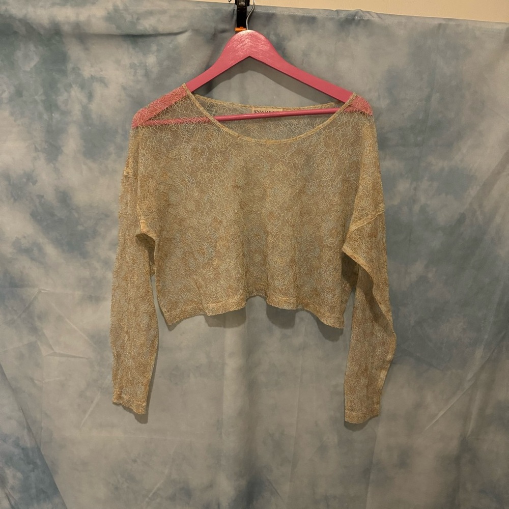Vintage Bryan Emerson • sheer floral lace top with shades of tan and blue